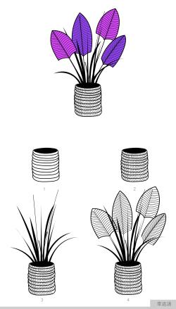 6种简笔植物盆栽画法，简单学起