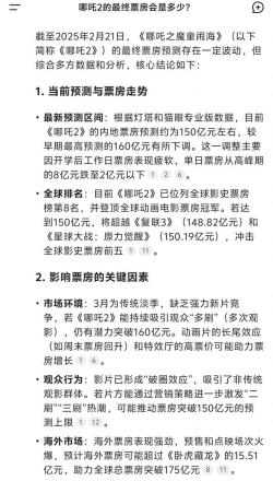 DeepSeek分析：哪吒二的最终票房会是多少？ 